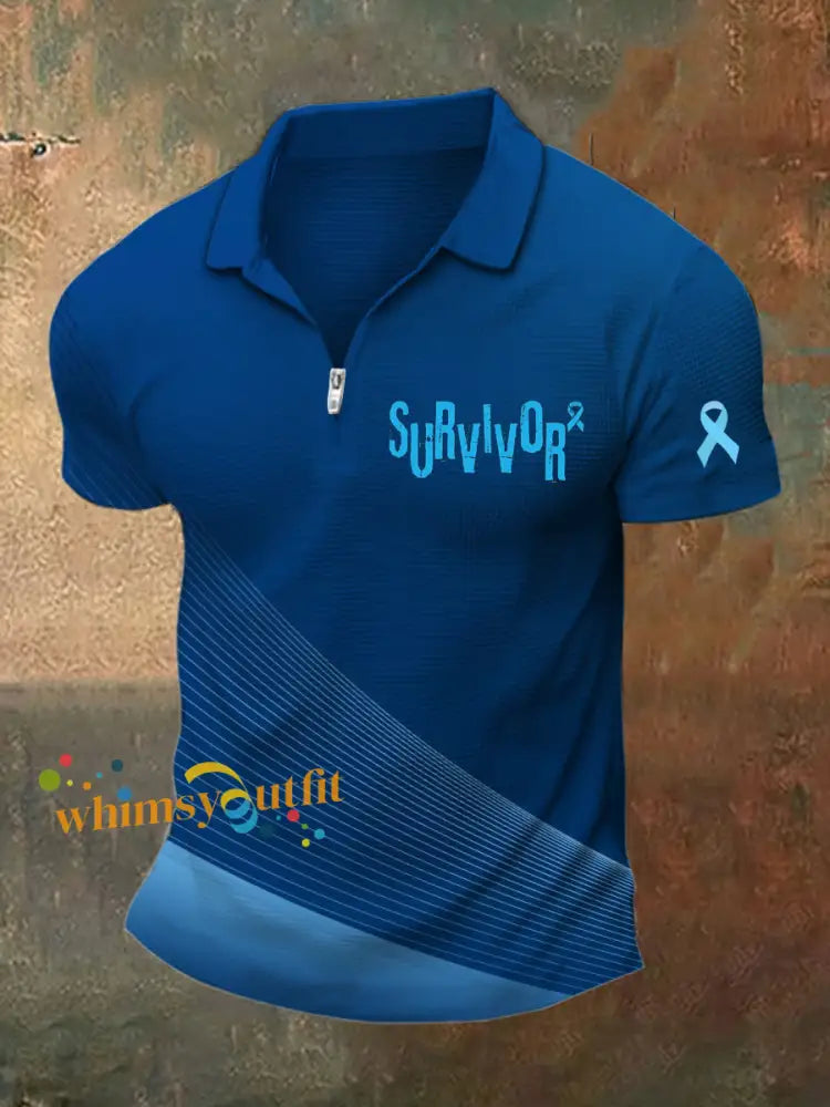 Men’s Prostate Cancer Printed Polo Neck Short Sleeve T Shirt Navy Blue / S