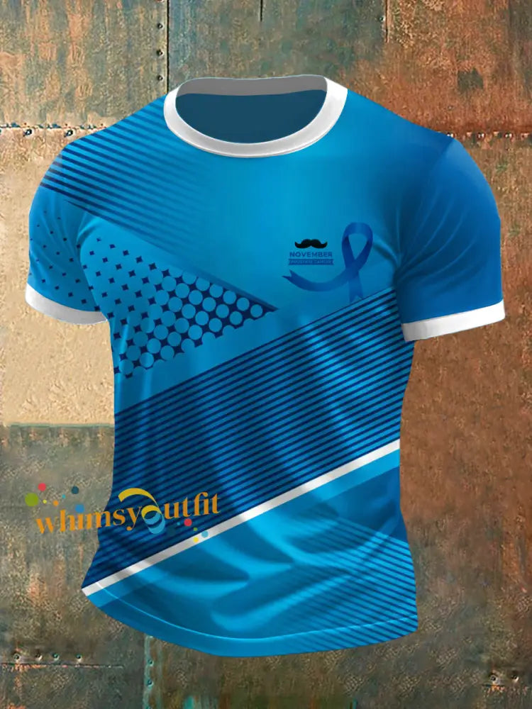 Men’s Prostate Cancer Printed Short Sleeved Round Neck T shirt Blue / S