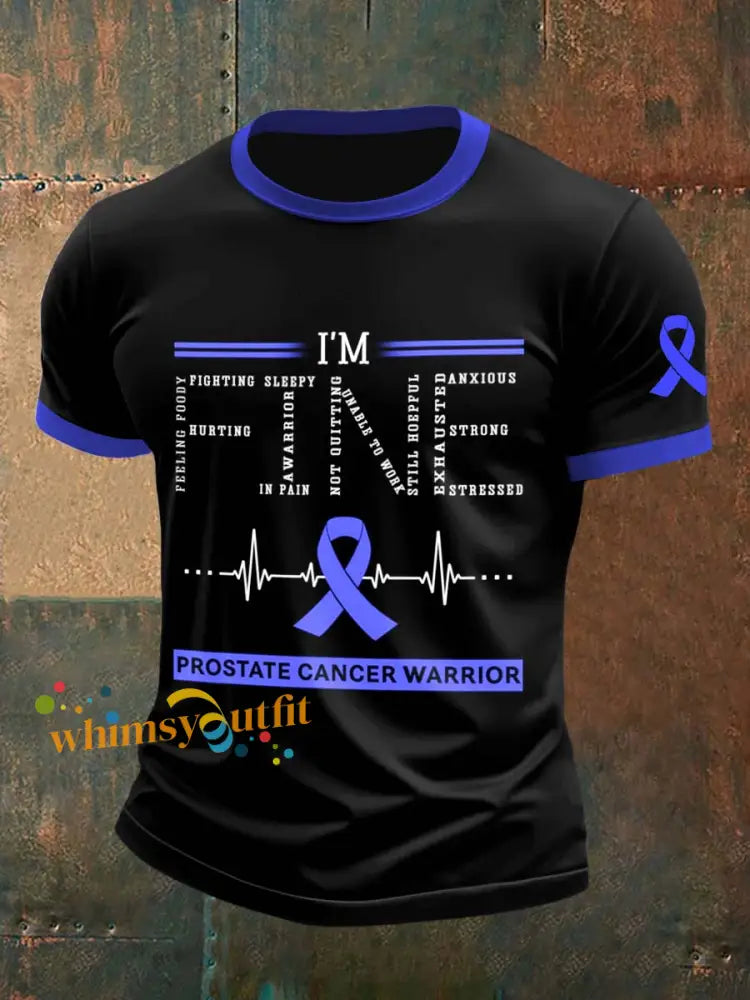Men’s Prostate Cancer Printed Vintage Fashion Loose Short Sleeve T Shirt Black / S