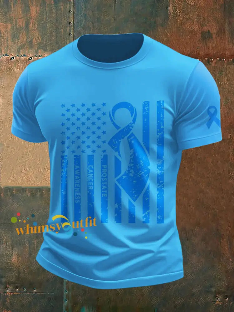 Men’s Prostate Cancer Printed Vintage Fashion Loose Short Sleeve T Shirt Blue / S
