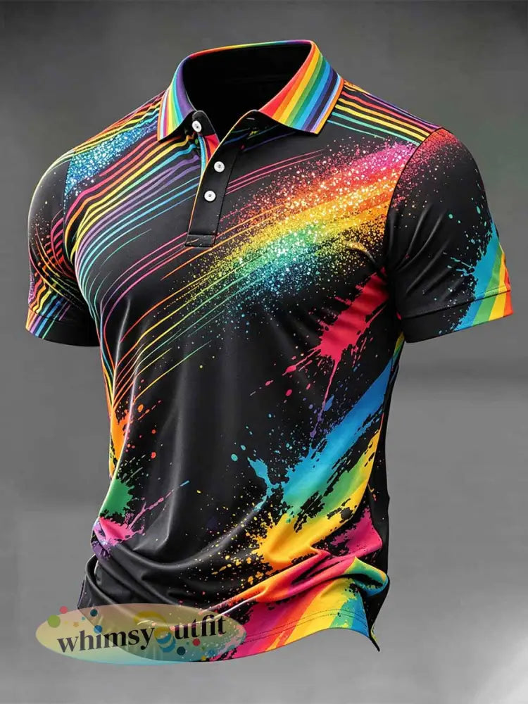 Men’s Rainbow Graffiti Print Casual Polo Shirt - As picture / S