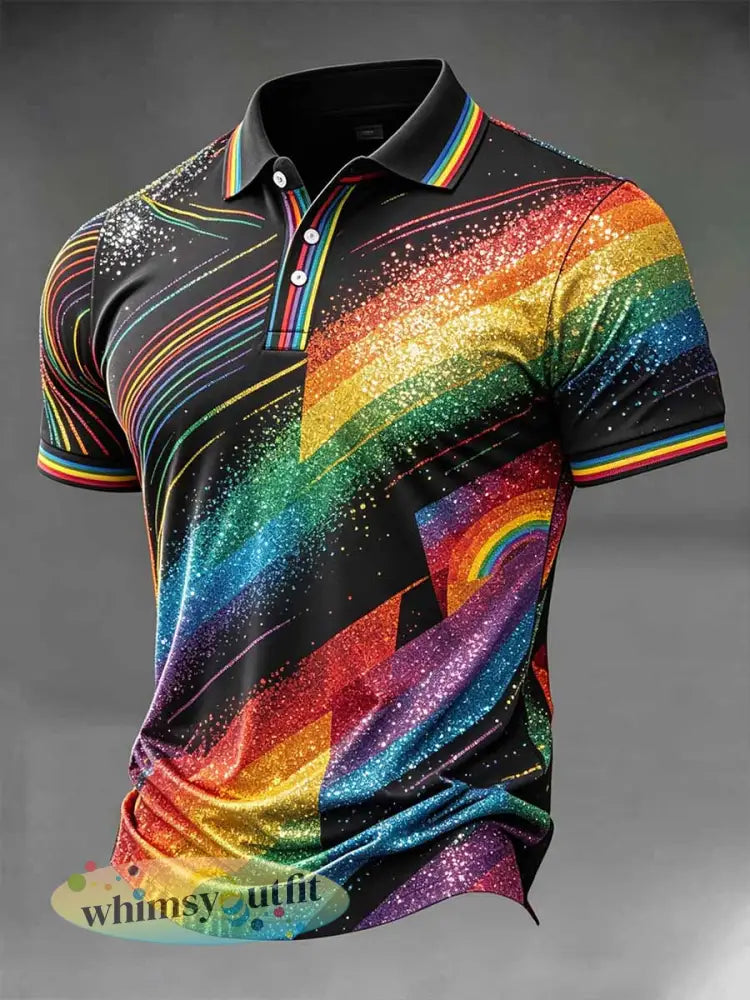 Men’s Rainbow Graffiti Print Casual Polo Shirt - As picture / S