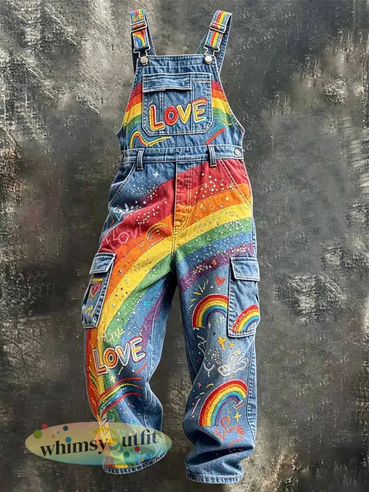 Men’s Rainbow Graffiti Print Utility Jumpsuit - As picture / S