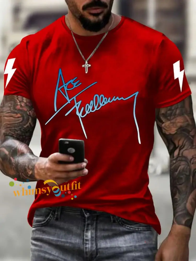 Men’s Rock Music Print short-sleeved T-shirt Red / S