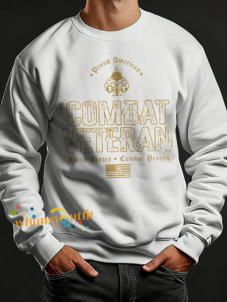 Men’s Veterans Day Print Crew Neck Sweatshirt White / S