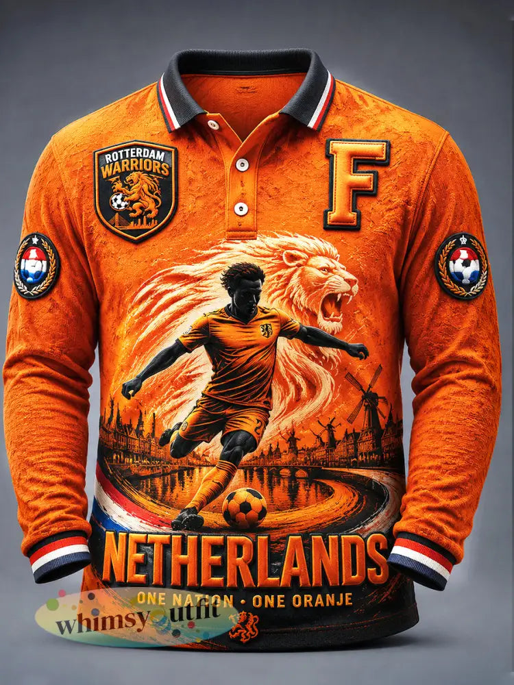 Miesten Orange Feyenoord jalkapalloklubi Painettu vapaa pitkähihaa Polo paitta - orang / S