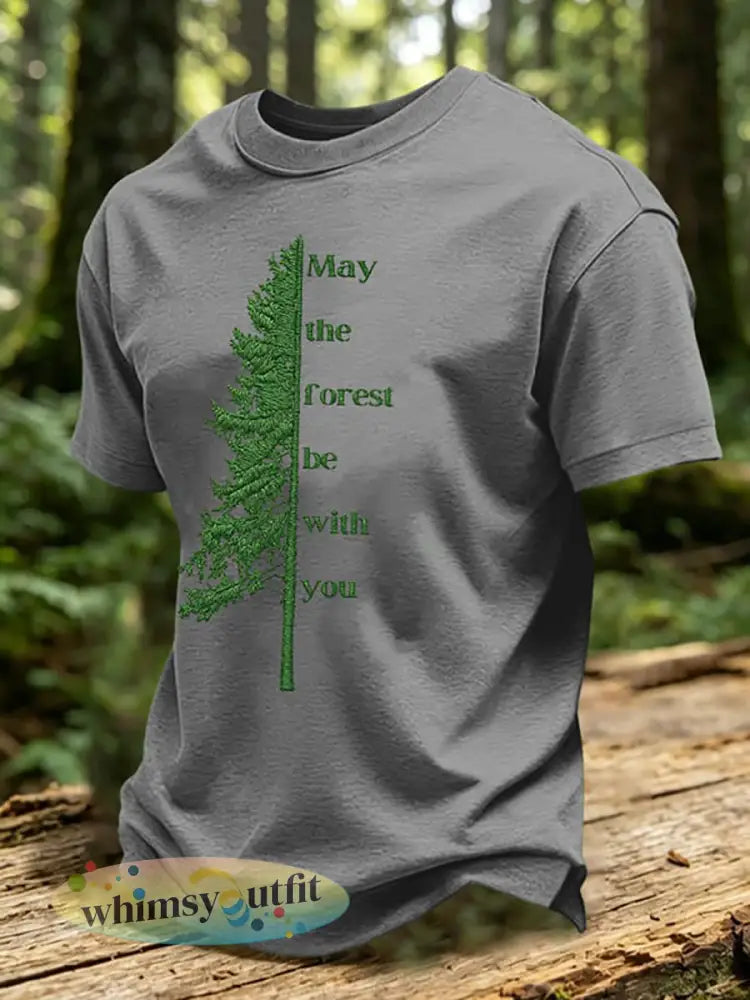 Moge het bos zijn met u gedrukt casual T-shirt - Grijs / S
