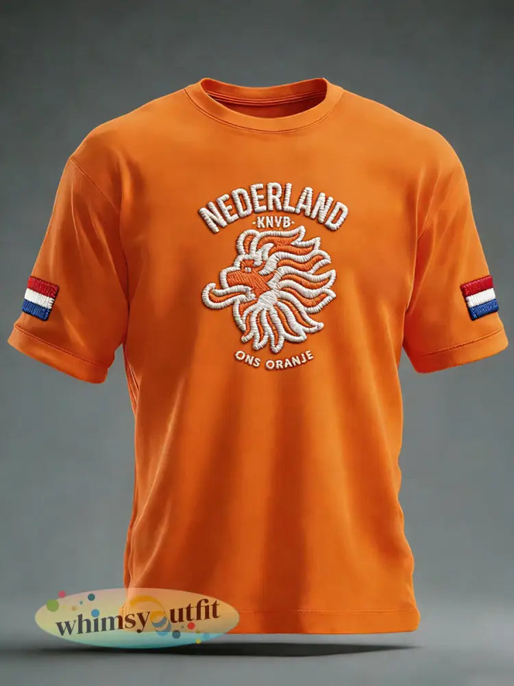 Nederlands voetbalfan gedrukt casual t-shirt - A / S