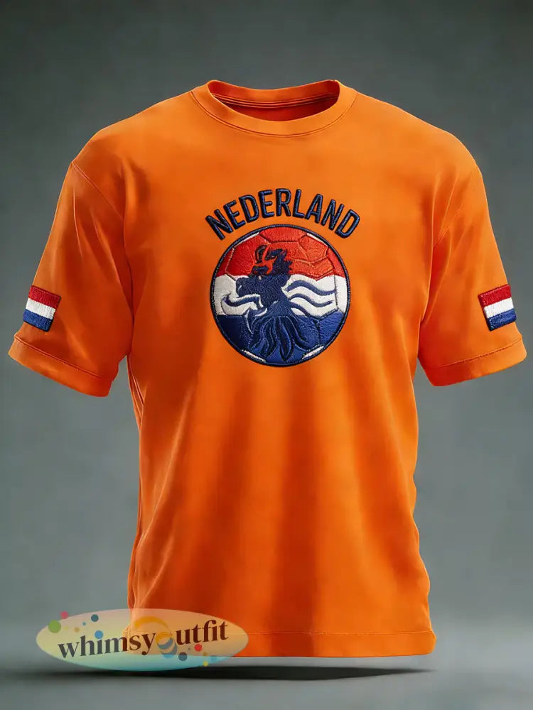Nederlands voetbalfan gedrukt casual t-shirt - A / S