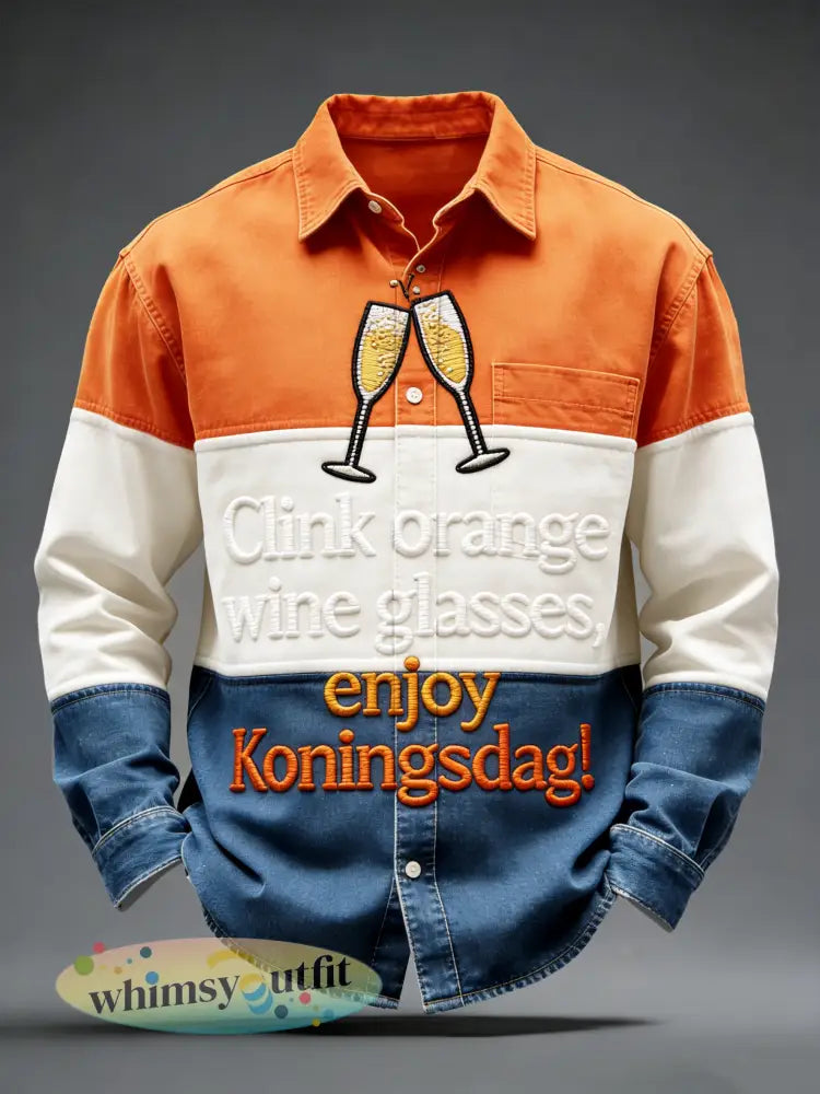 Nederlandse Koningsdag Gestreept Patchwork Print Casual Overhemd - Veelkleurig / S