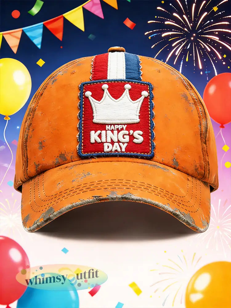 Nederlandse koningsdag patchwork print casual hoed - Sinaasappel / 58CM