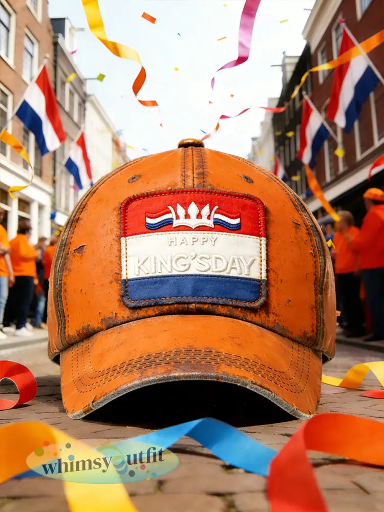Nederlandse vlag Koningsdag retro print casual hoed - Sinaasappel / 58CM