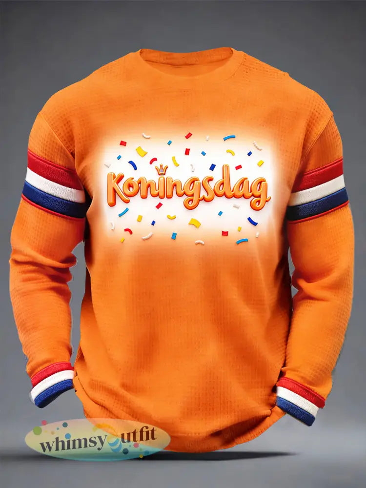 Nederlandse Vlag voor Heren Koningsdag Gradiënt Print Casual T-shirt met lange mouwen - Sinaasappel / S
