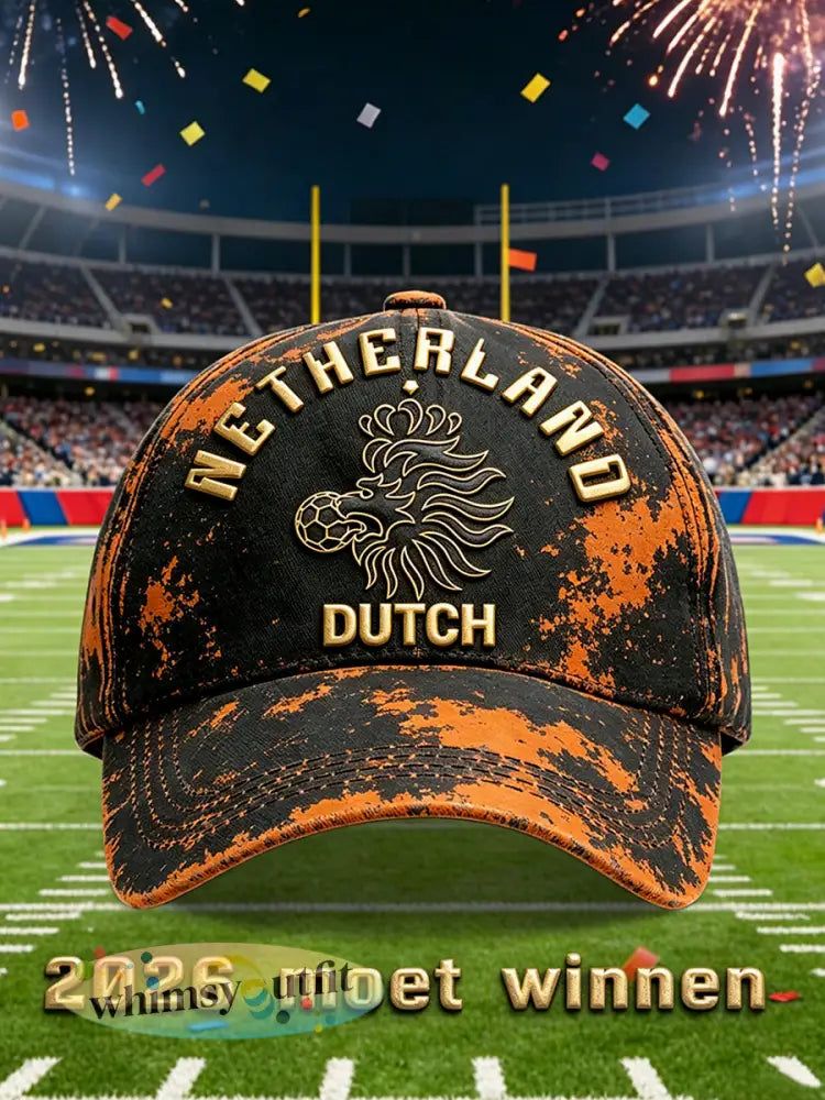 Nederlandse voetbalretroprint casual hoed - Zwart / 58CM