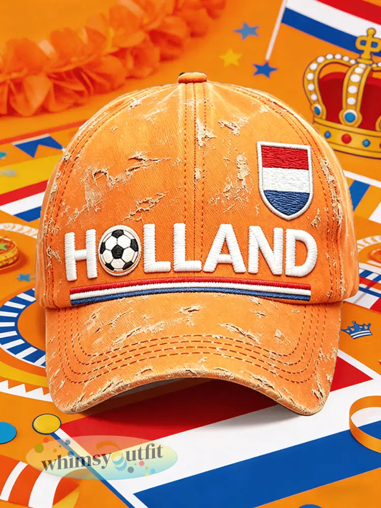 Oranje Nederlandse voetbalprint casual hoed - Sinaasappel / 58CM