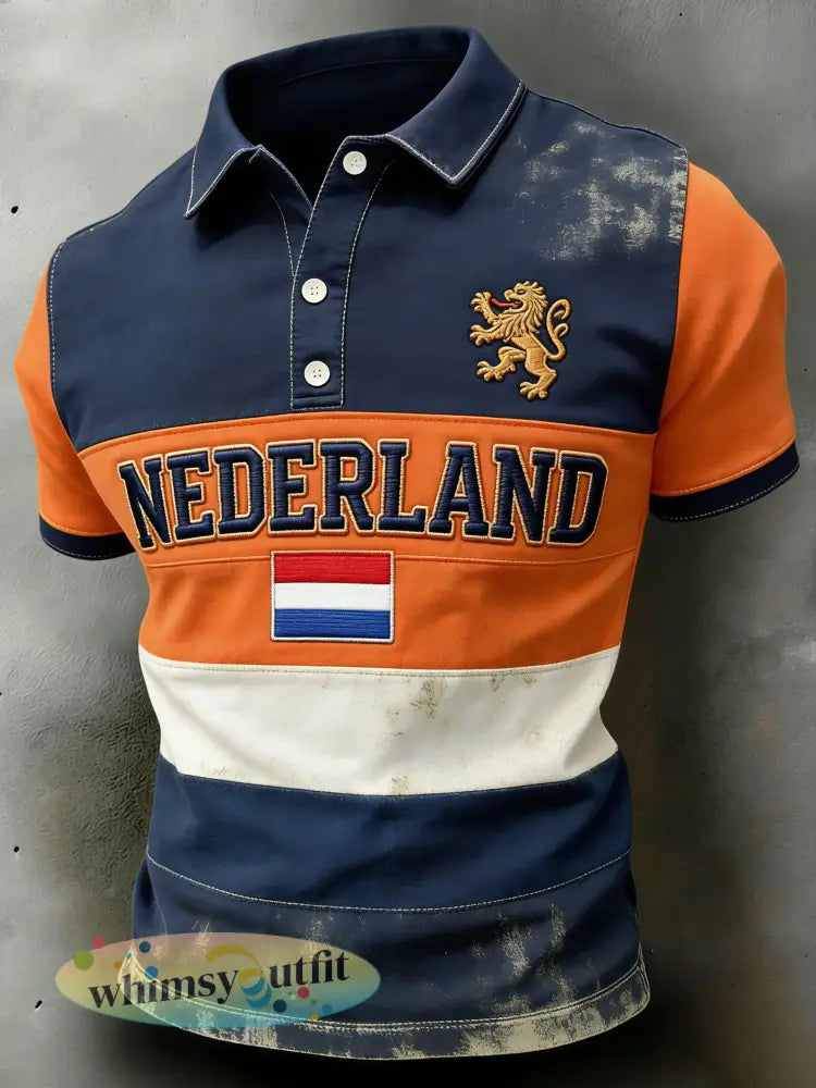 Poloshirt met korte mouwen voor heren en print met koningsdagthema - A / S