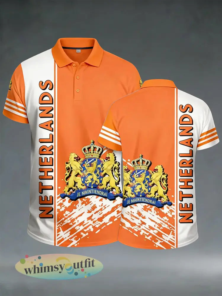 Poloshirt met Nederlandse koningsdag voor heren - A / S