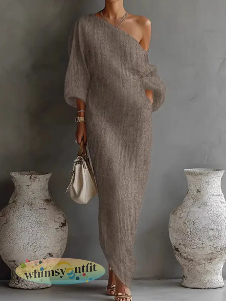 Pullover-jurk met lange mouwen en lange mouwen voor dames halverwege de taille - Kaki / S