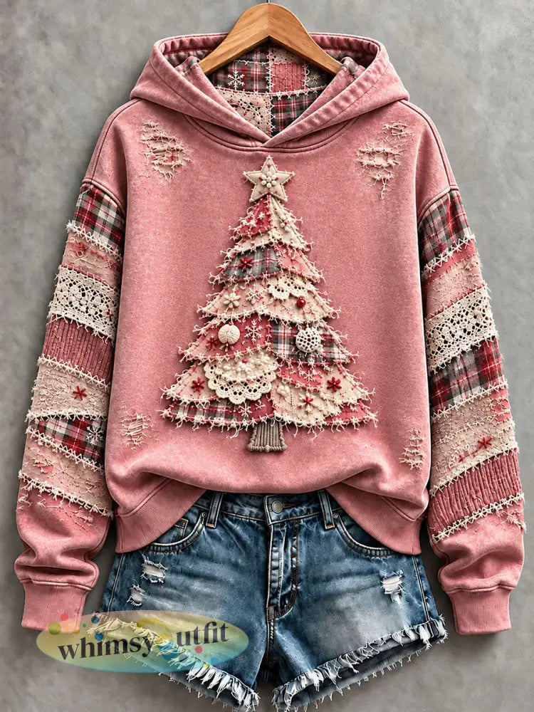 Regelmatig sweatshirt met roze kerstboomprint - Roze / S