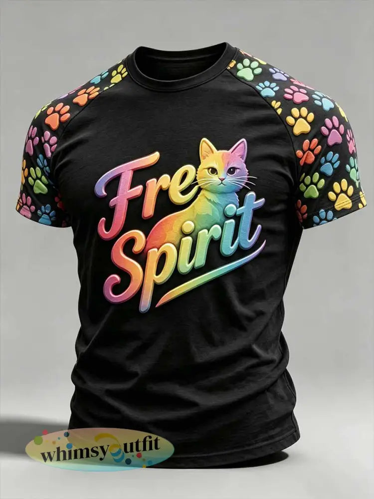Regenboog T-shirt met graffiti-print voor heren - als foto / S