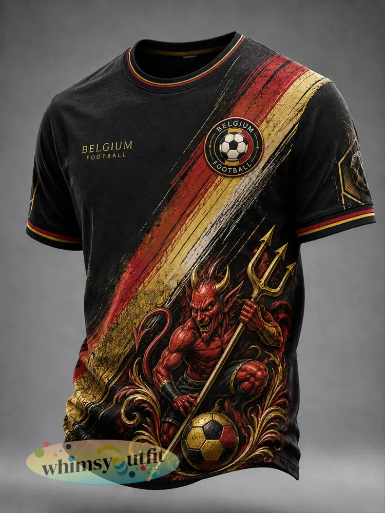 Retro Belgische Voetbal Fan Art Print Casual T-shirt - A / S
