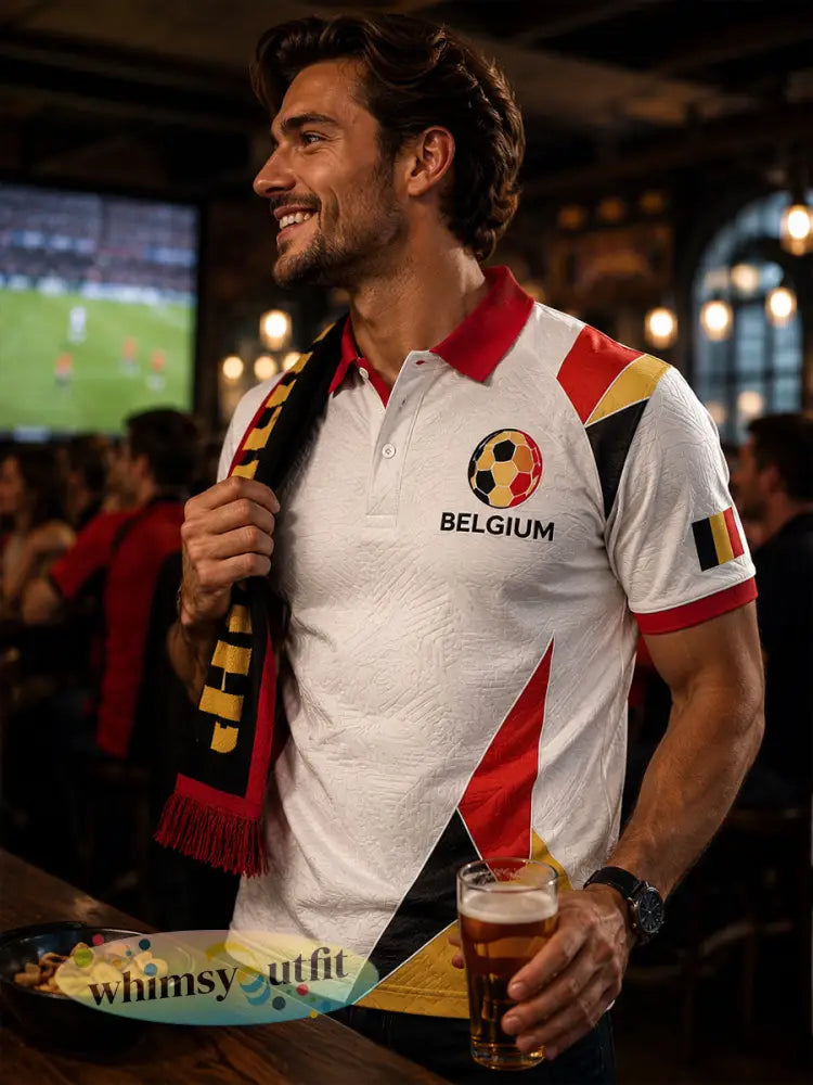 Retro Belgische voetbalfan-artprint casual poloshirt - A / S