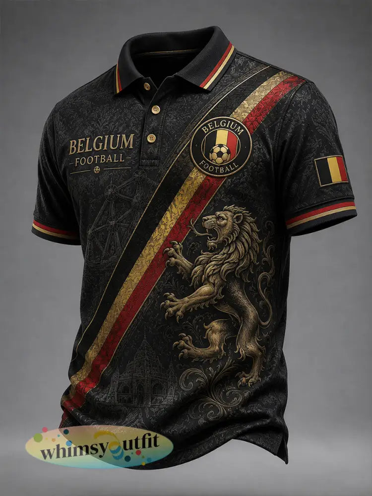 Retro Belgische voetbalfan-artprint casual poloshirt - A / S