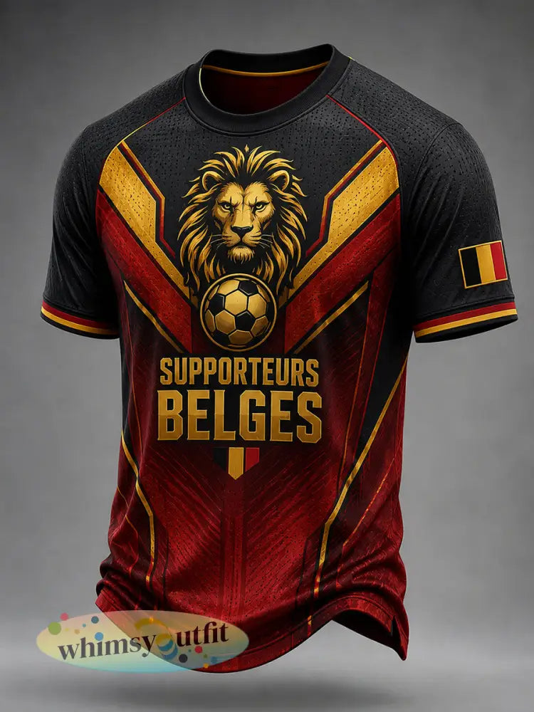 Retro Belgische voetbalfan-artprint casual shirt - A / S