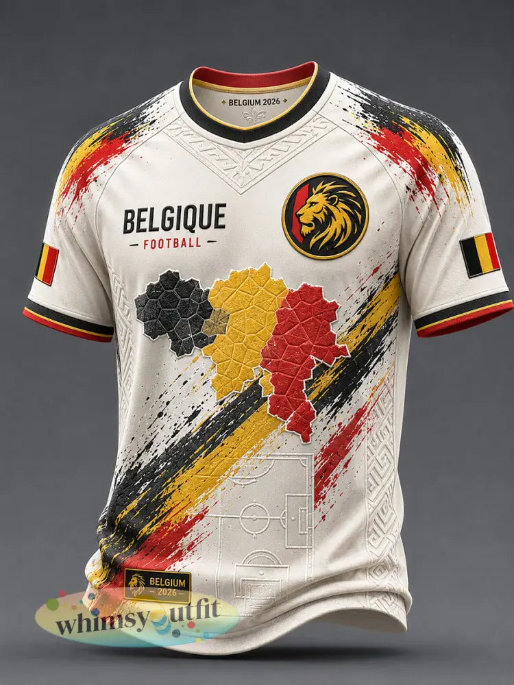 Retro Belgische voetbalfan-kunstprint casual T-shirt - A / S