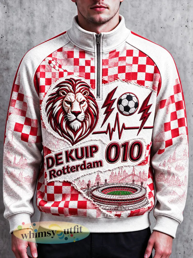 Retro Chequered Feyenoord Leeuwenprint casual sweatshirt voor heren - Veelkleurig / S
