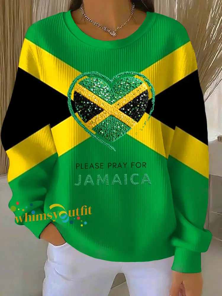Retro Jamaican Flag Prayer Crewneck Sweatshirt Multicolour / S