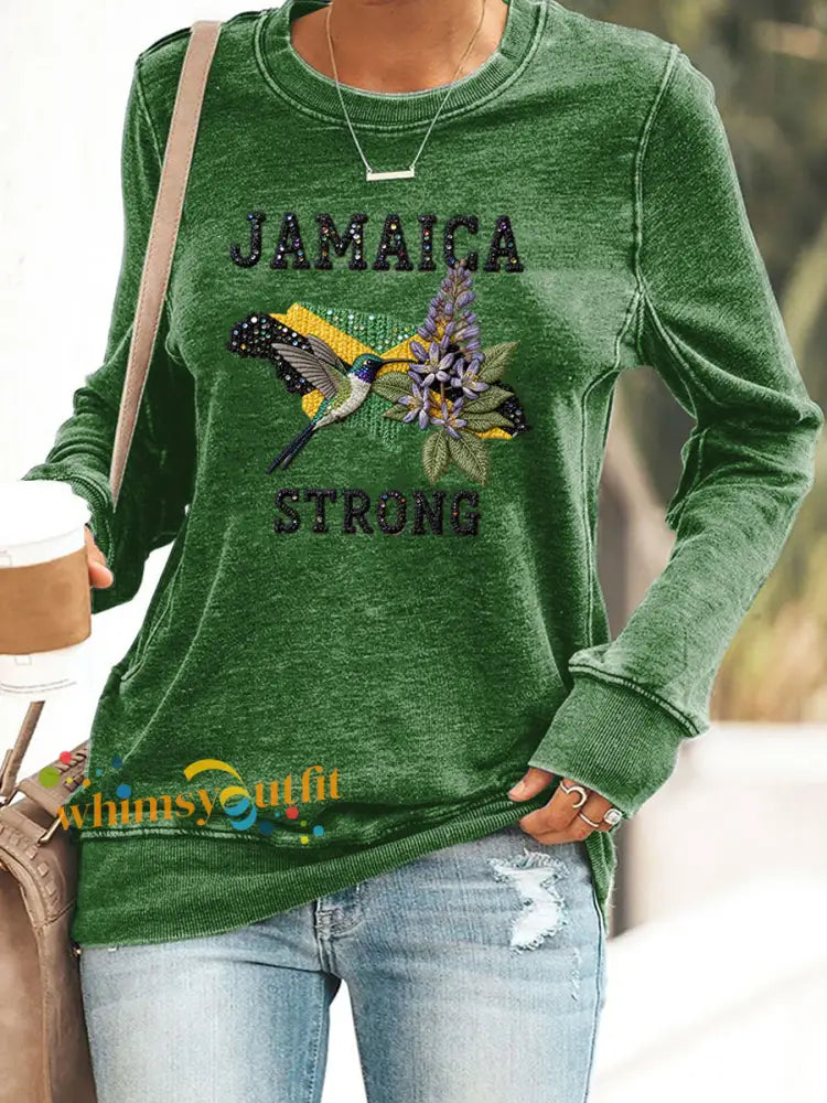 Retro Jamaican-Style Relaxed-Fit Long-Sleeve T-Shirt Multicolour / S