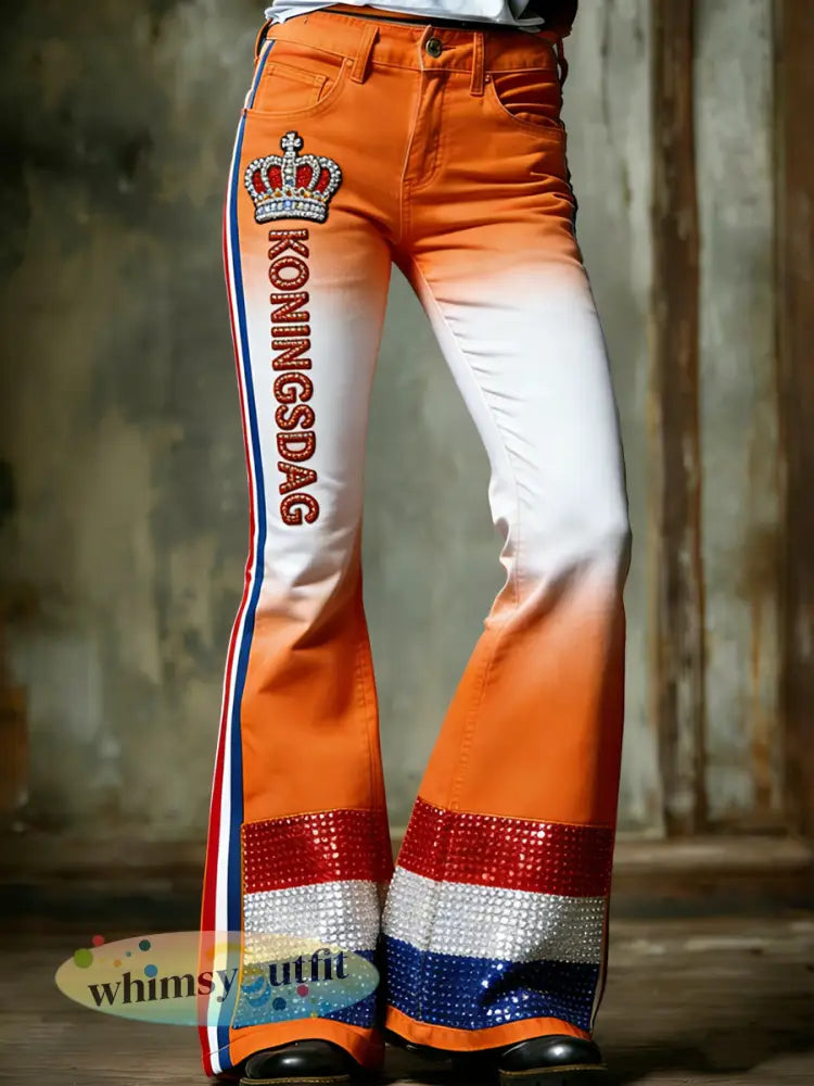 Retro koningsdag damesgradiënt vrijetijdsbroek - Sinaasappel / S
