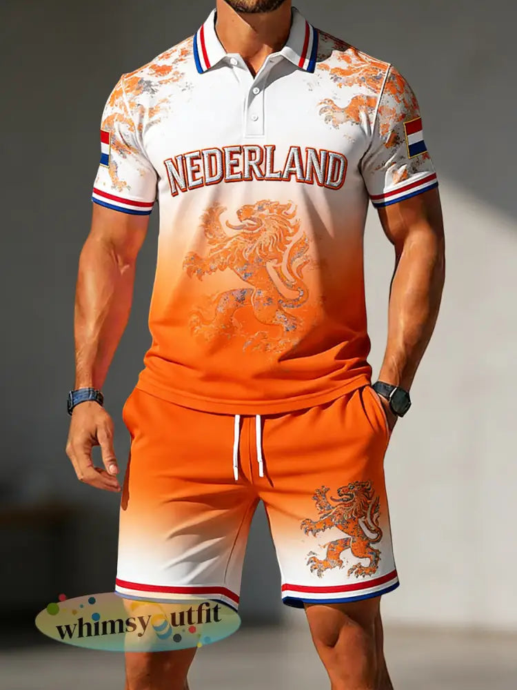 Retro koningsdag gradiënt casual poloshorts voor heren - Veelkleurig / S