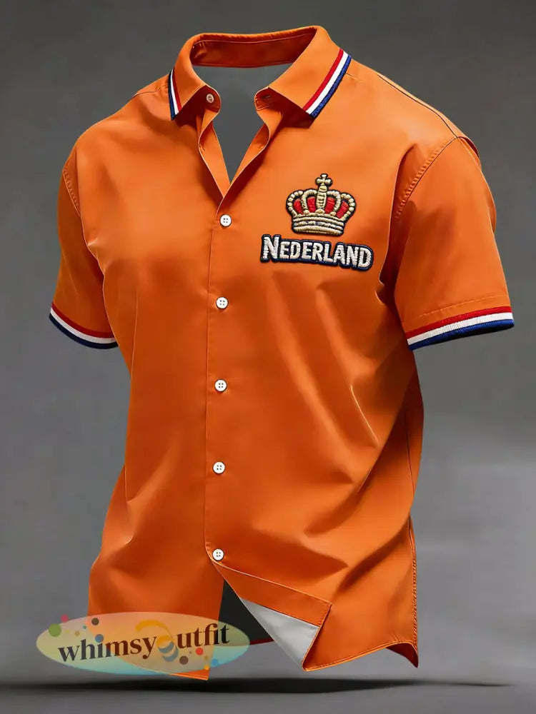Retro koningsdag kroon klassiek casual shirt - Sinaasappel / S