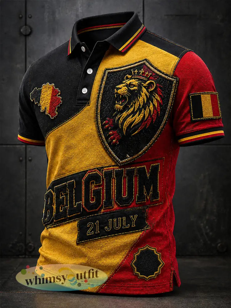 Retro kunstdruk voor de Belgische nationale feestdag casual poloshirt - A / S