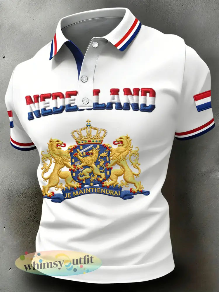 Retro Nederlands Koningsdag-embleem casual poloshirt - Wit / S