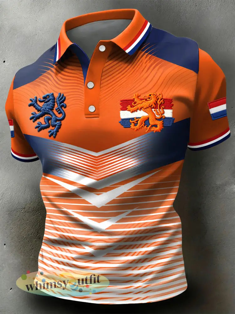 Retro Nederlandse koning verloopstreep casual poloshirt - Sinaasappel / S