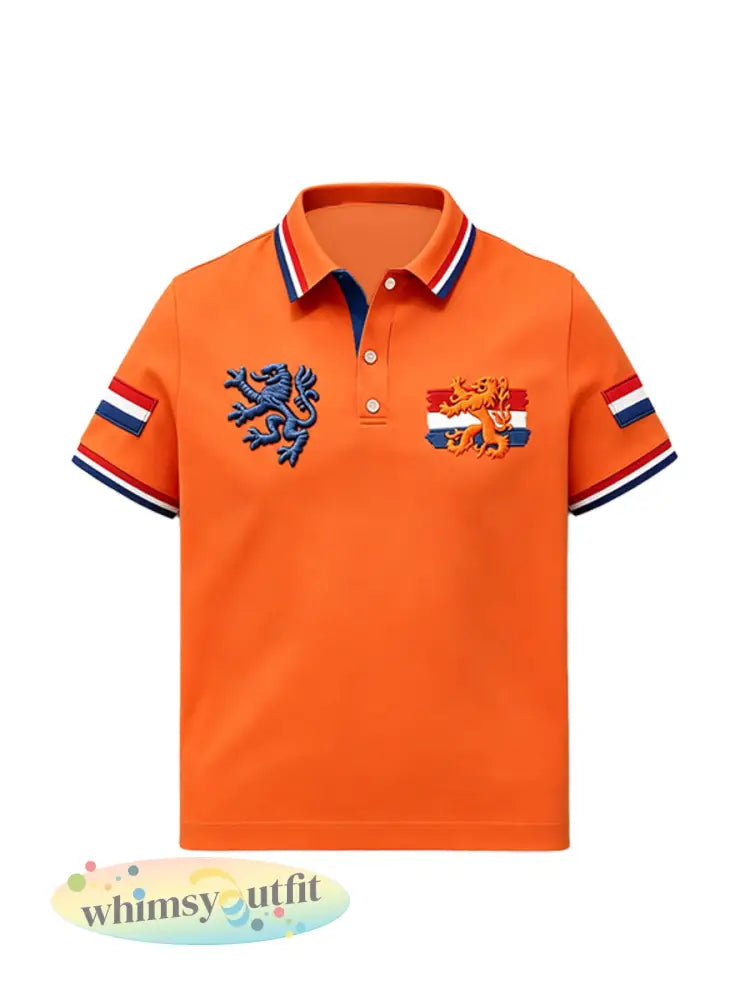 Retro Nederlandse Koningsdag Vlag Casual Poloshirt