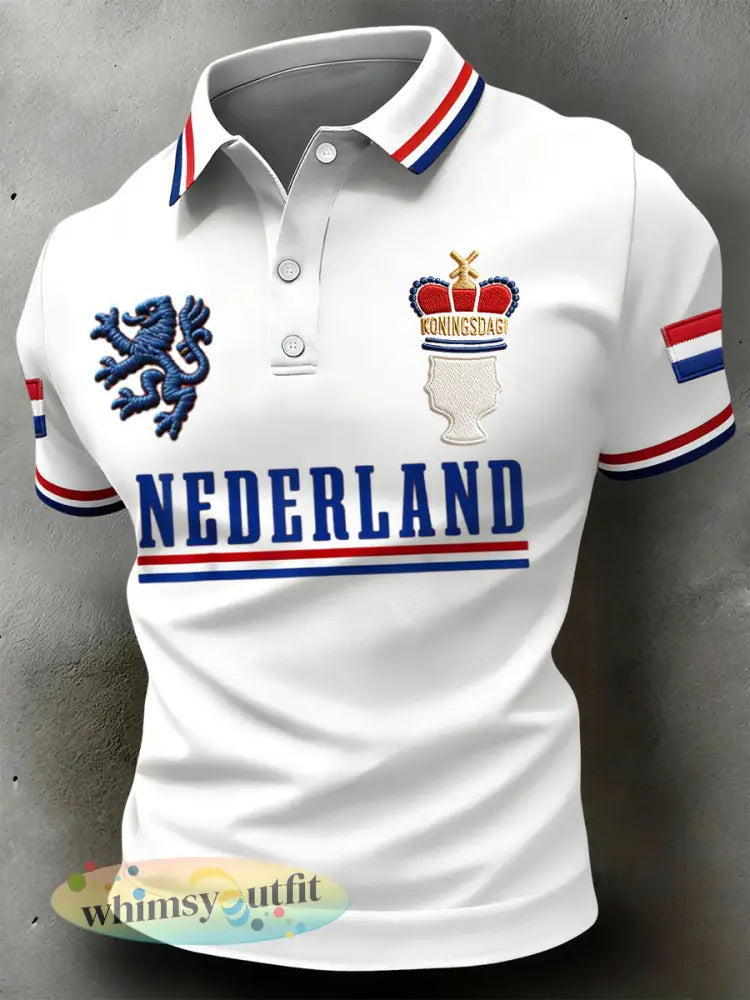 Retro Nederlandse Koningsdag Vlag pin casual poloshirt - Veelkleurig / S