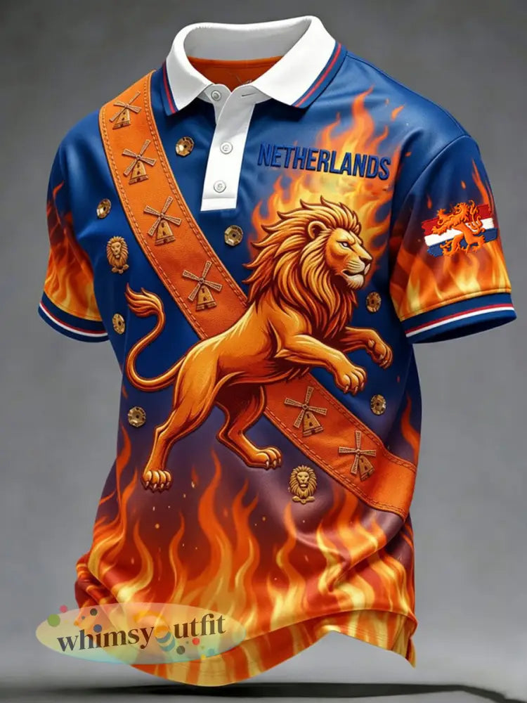 Retro Nederlandse kunstprint casual poloshirt - A / S