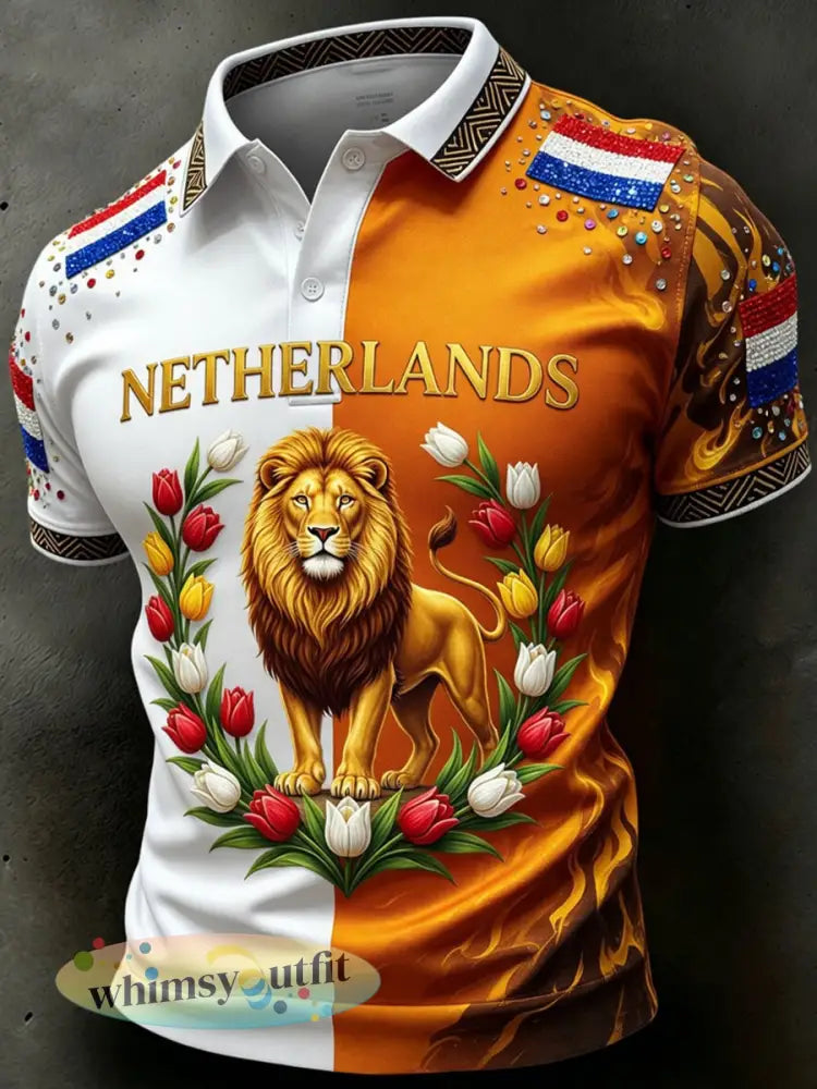Retro Nederlandse kunstprint casual poloshirt - A / S