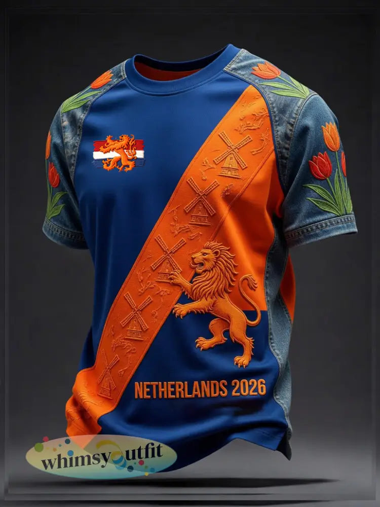 Retro Nederlandse kunstprint casual T-shirt - A / S