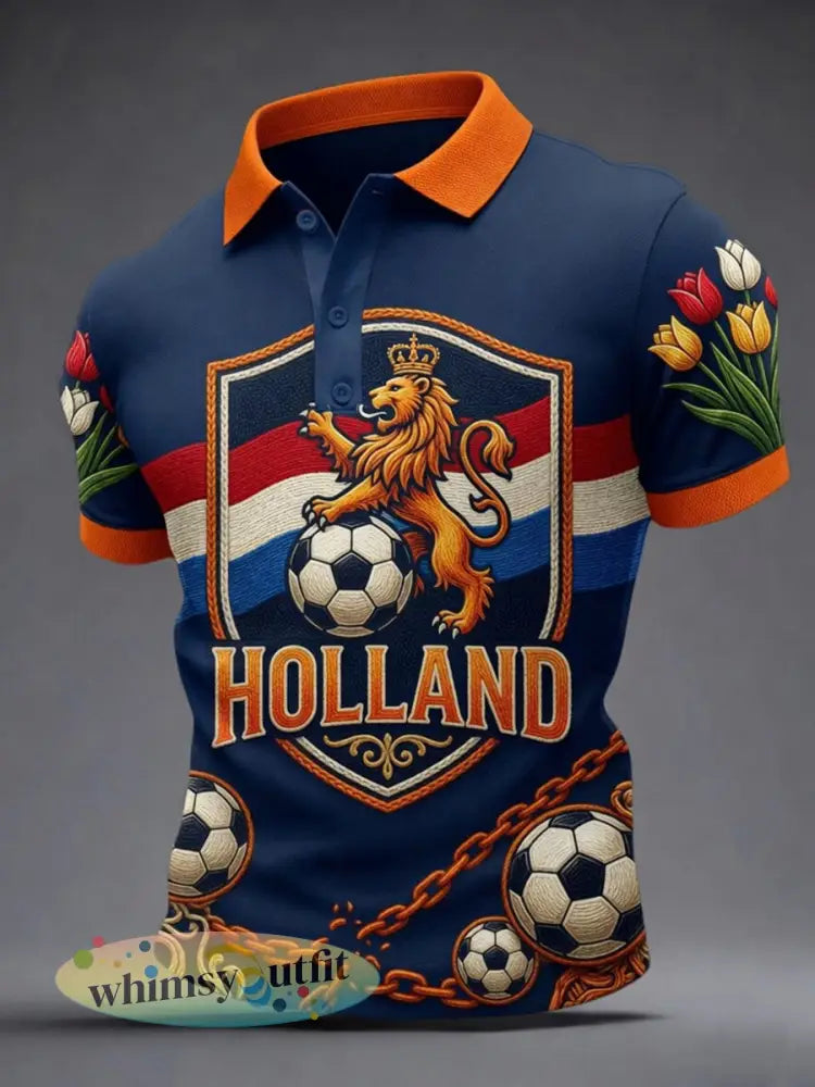 Retro Nederlandse voetbal fanart-print casual shirt - A / S