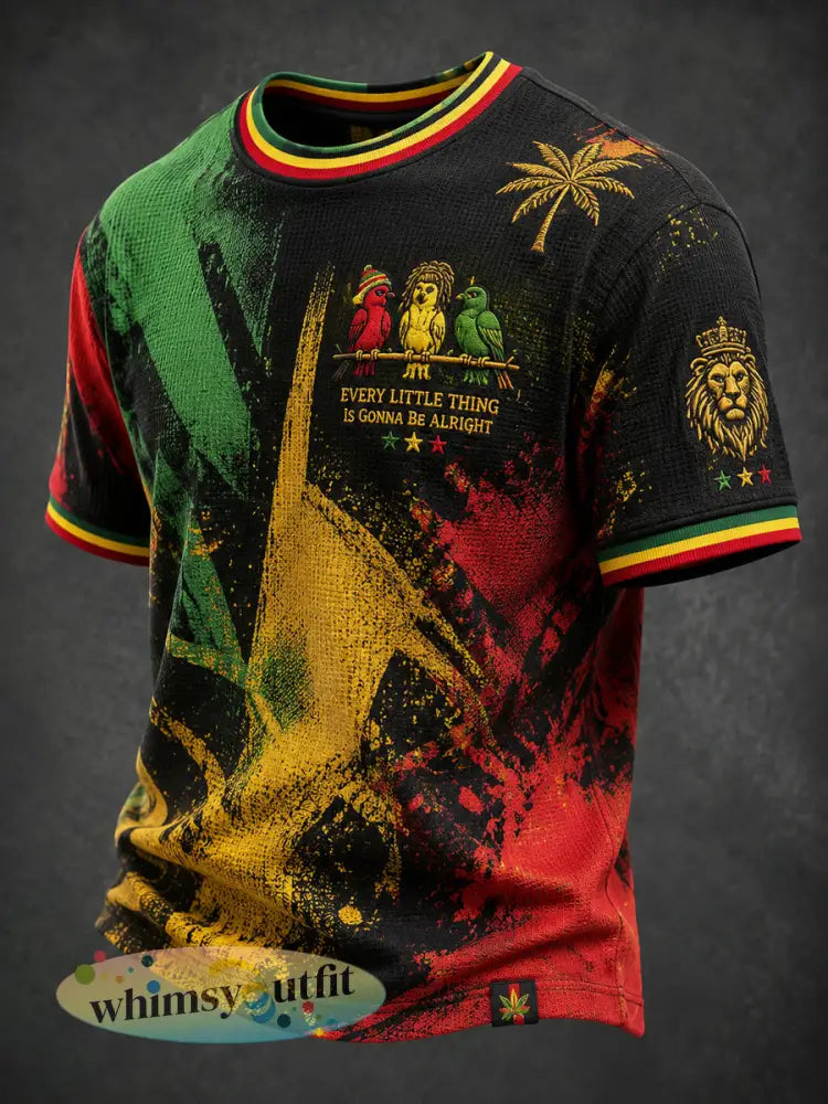 Retro Reggae Enthousiastelingen Artistiek Casual Waffle-Weave T-shirt - als foto / S