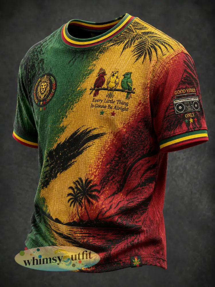 Retro Reggae Fan Abstract wafel-Weave T-shirt - als foto / S