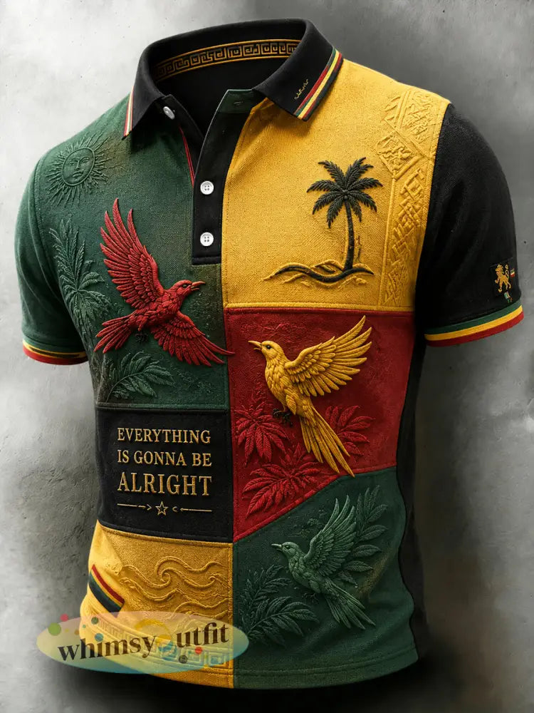 Retro Reggae-geïnspireerde zakelijke geometrische casual poloshirt - als foto / S