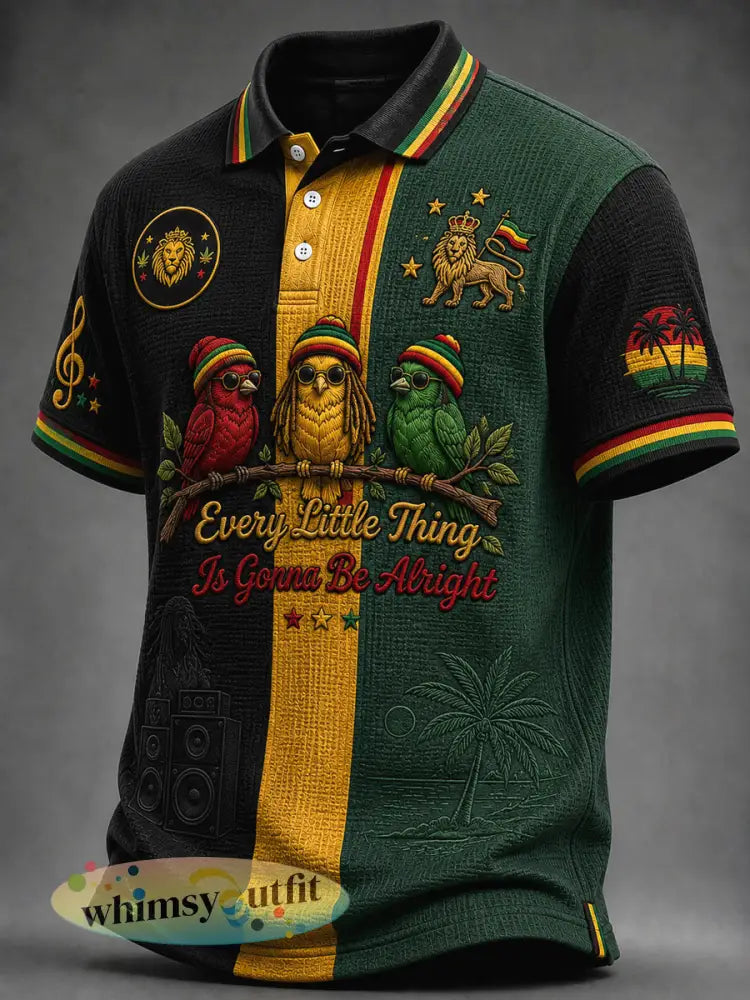 Retro Reggae Muziekkunst Zakelijk Casual Waffle-Weave Poloshirt - als foto / S