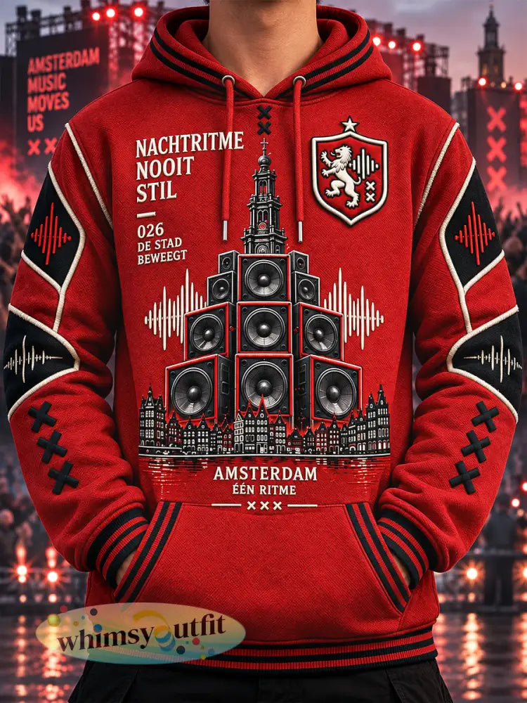 Rood casual sweatshirt met capuchon en print van het Amsterdam Electronic Music Festival voor heren - Rood / S