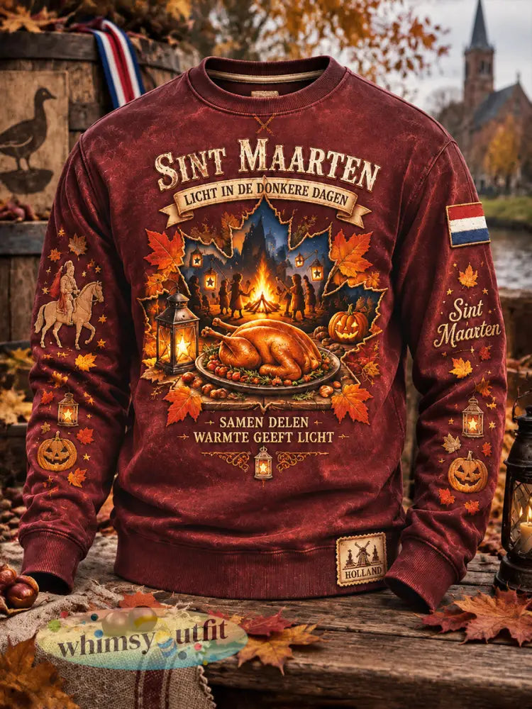 Rood casual sweatshirt voor heren met ridderprint geïnspireerd op Sint-Maarten - Rood / S